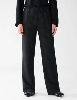 Lurex Pinstripe Wide Leg Broek Zwart