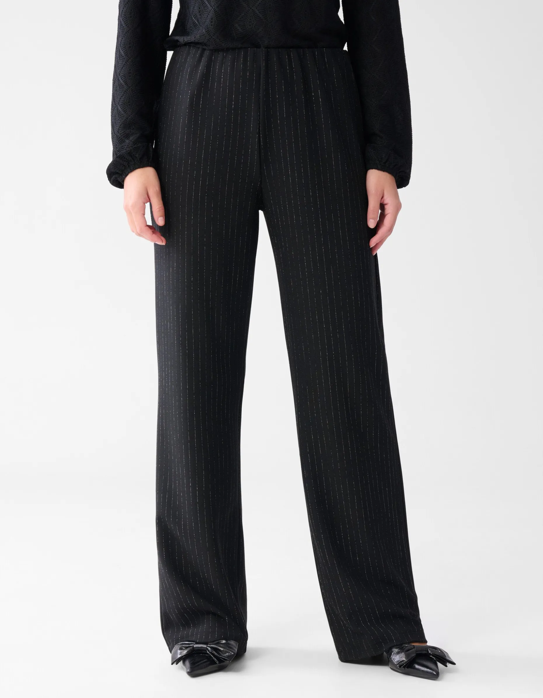 Lurex Pinstripe Wide Leg Broek Zwart