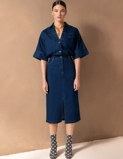 Maxi Denim Jurk Donkerblauw By Mieke