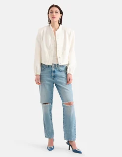 Meander Jacquard Bomber Gebroken Wit
