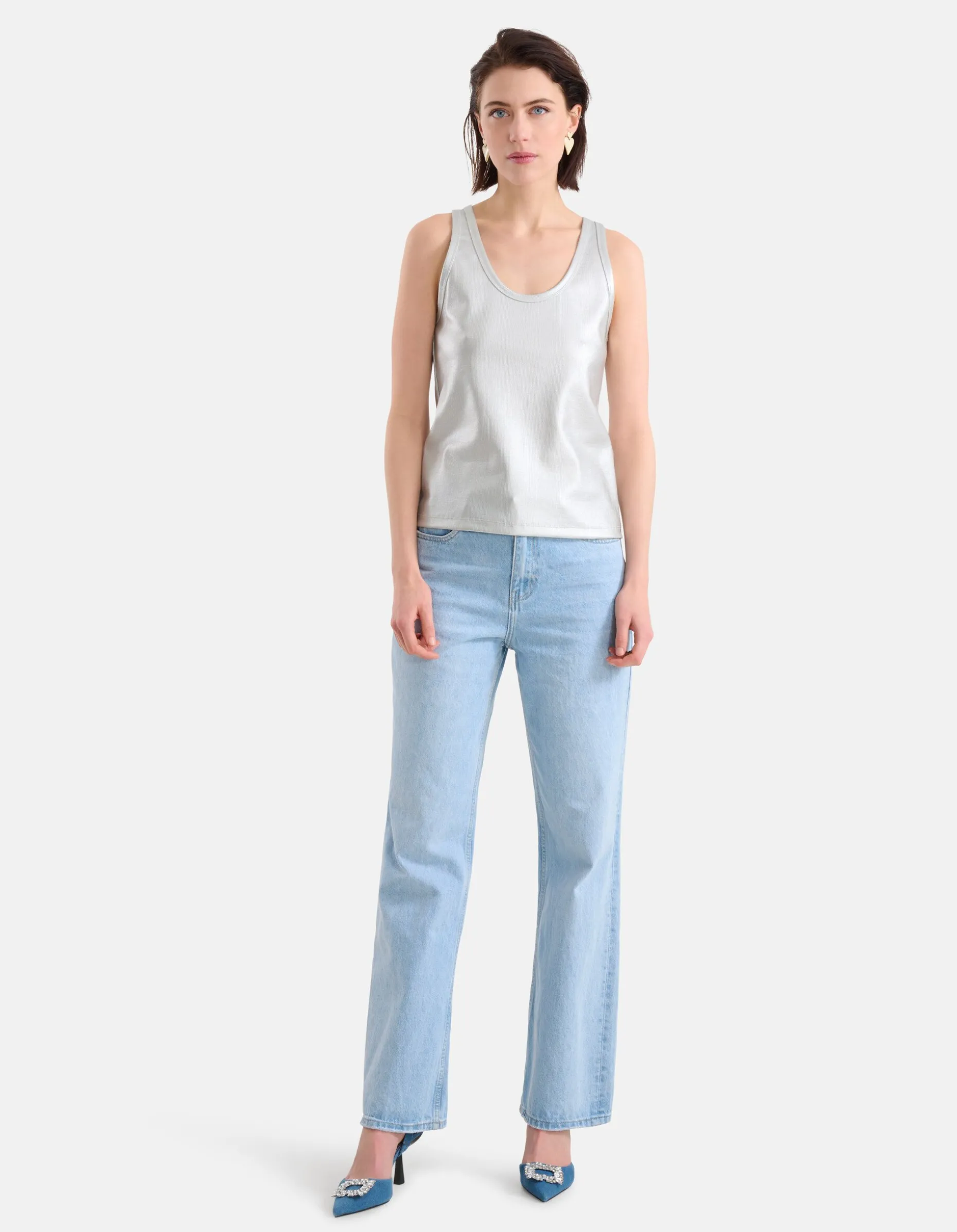 Metallic Rib Top Zilver