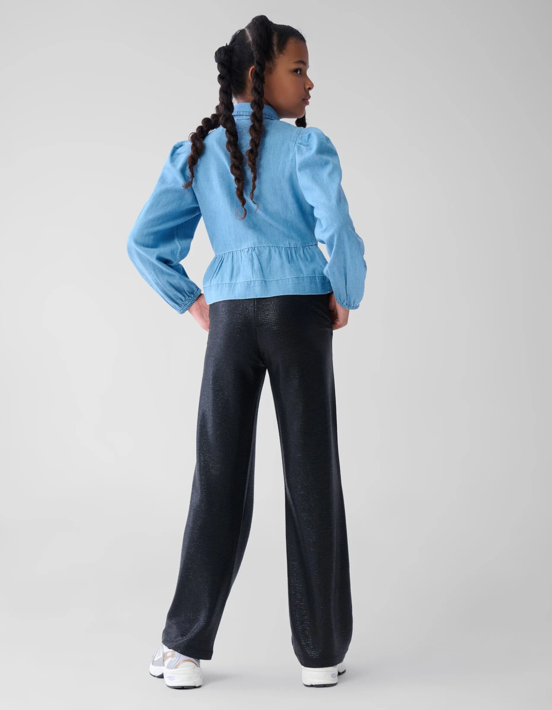Metallic Wide Leg Broek Zwart