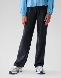 Metallic Wide Leg Broek Zwart