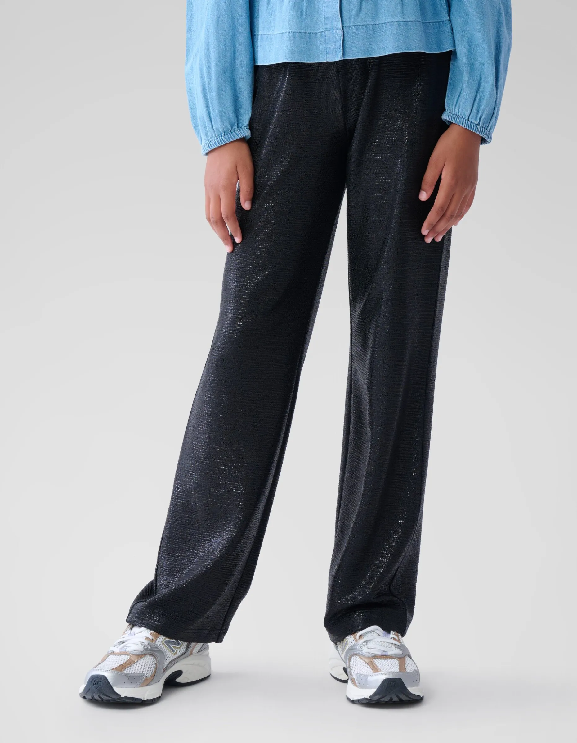 Metallic Wide Leg Broek Zwart