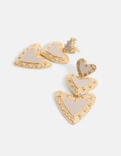 Multi Heart oorbellen Beige