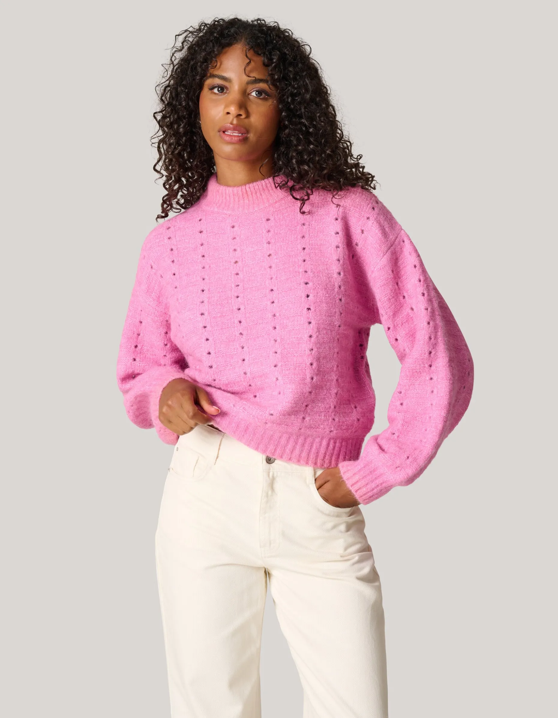 Open Trui Roze