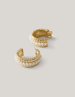 Pearl Oval Hoop Oorbellen Goud