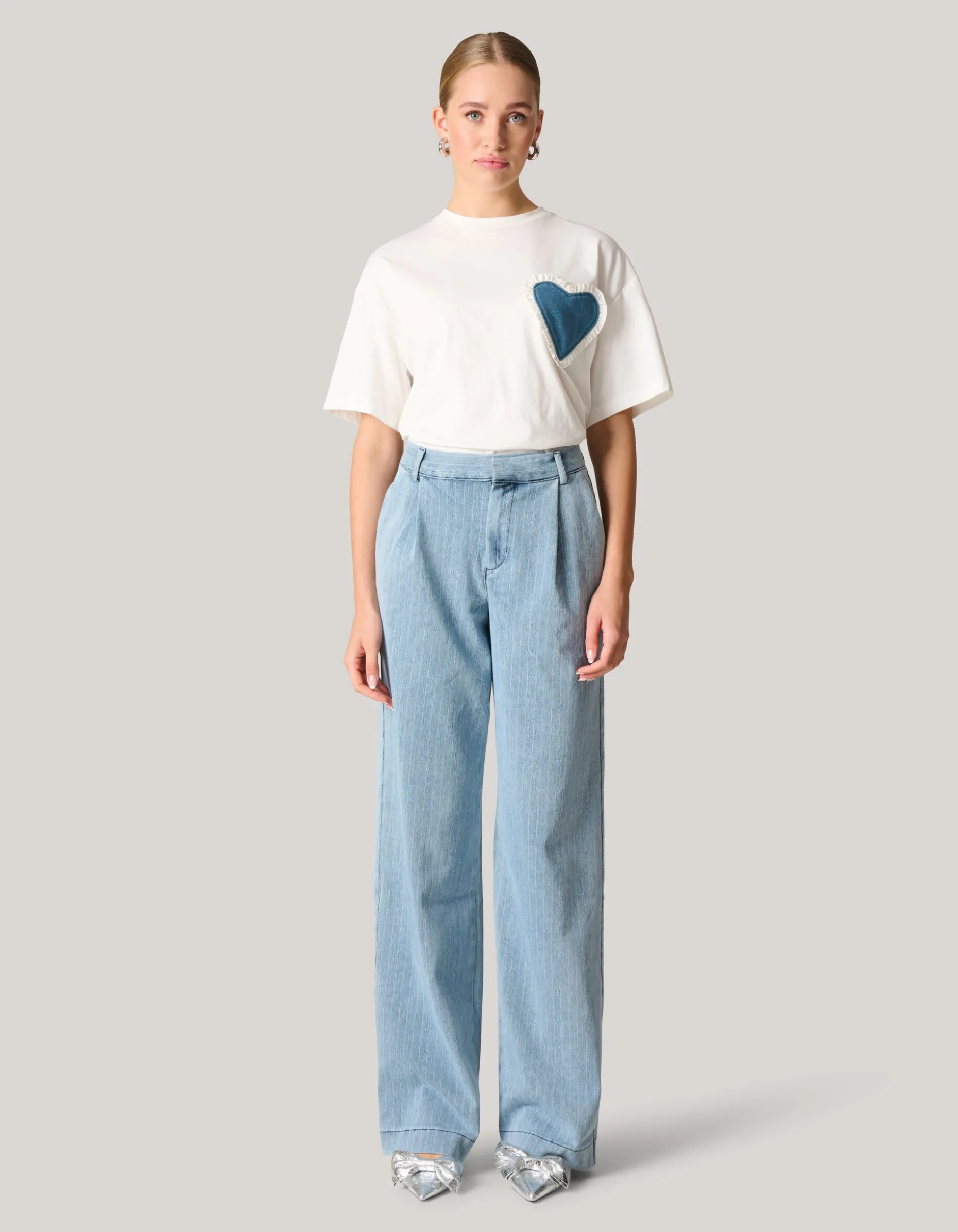 Pinstripe Loose Fit Jeans Lichtblauw L34