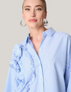 Pinstripe Ruffle Blouse Lichtblauw