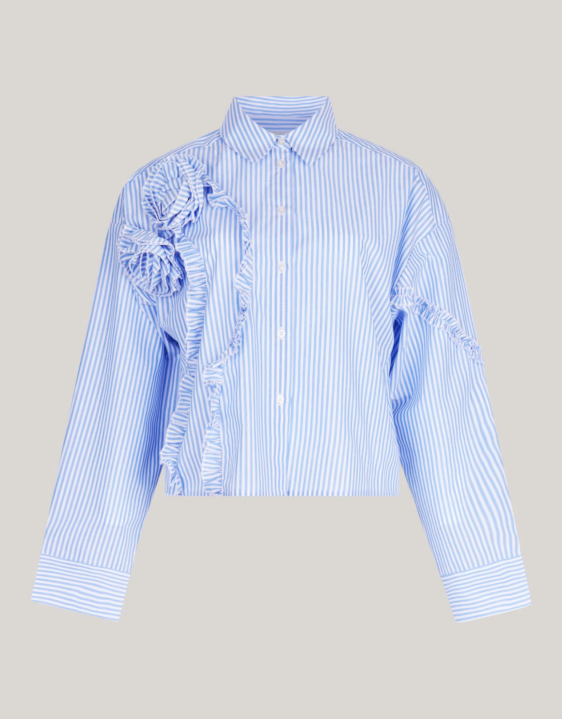 Pinstripe Ruffle Blouse Lichtblauw