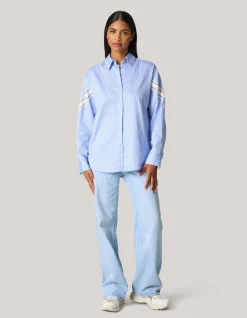 Pinstripe Strass Blouse Lichtblauw