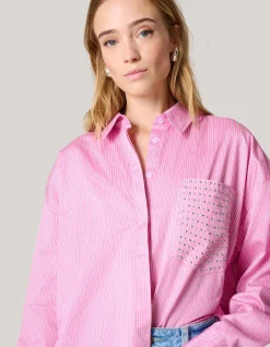 Pinstripe Studs Blouse Lichtroze