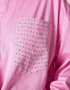 Pinstripe Studs Blouse Lichtroze