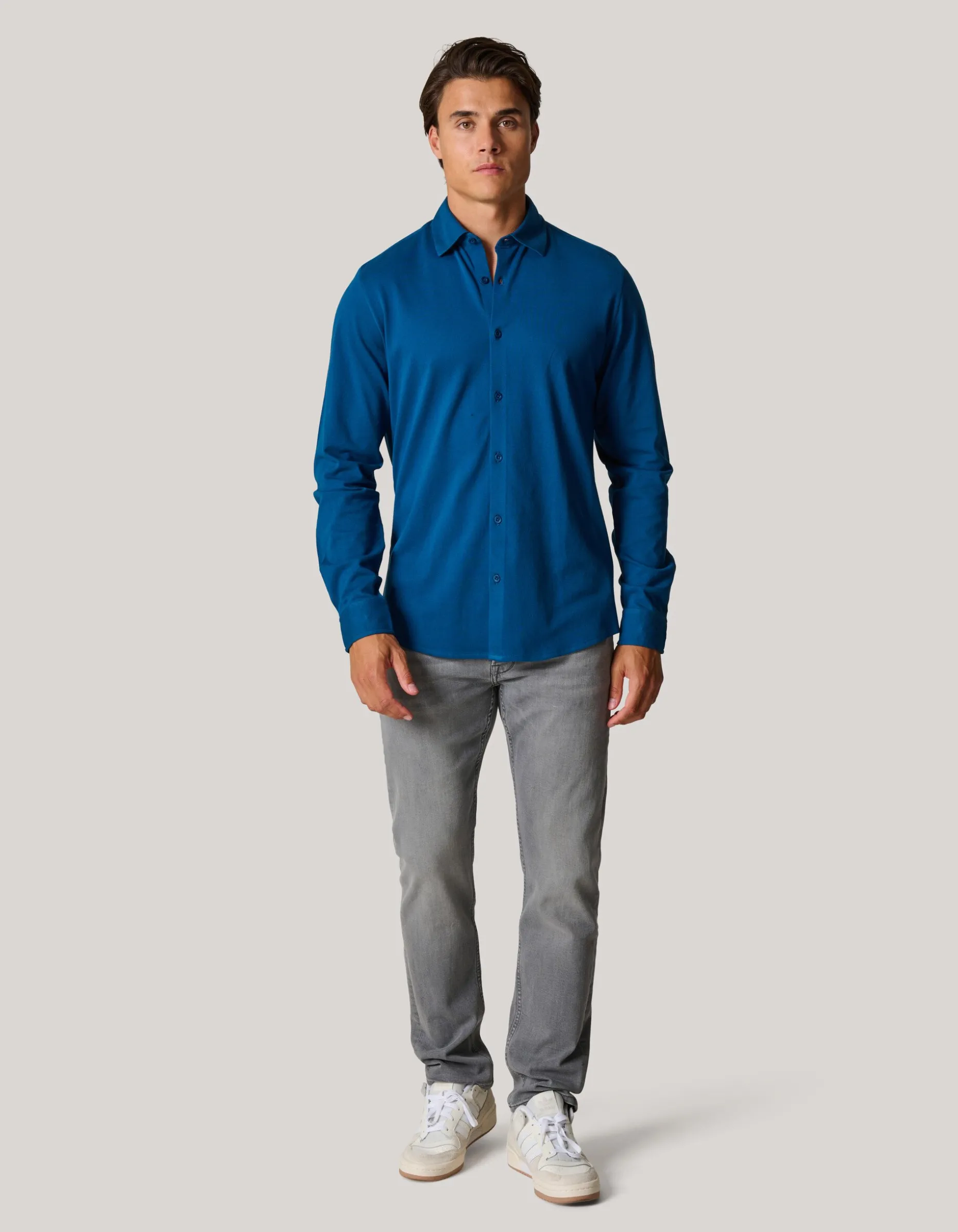 Pique Jersey Overhemd Blauw