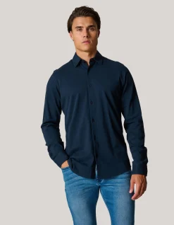 Pique Jersey Overhemd Donkerblauw