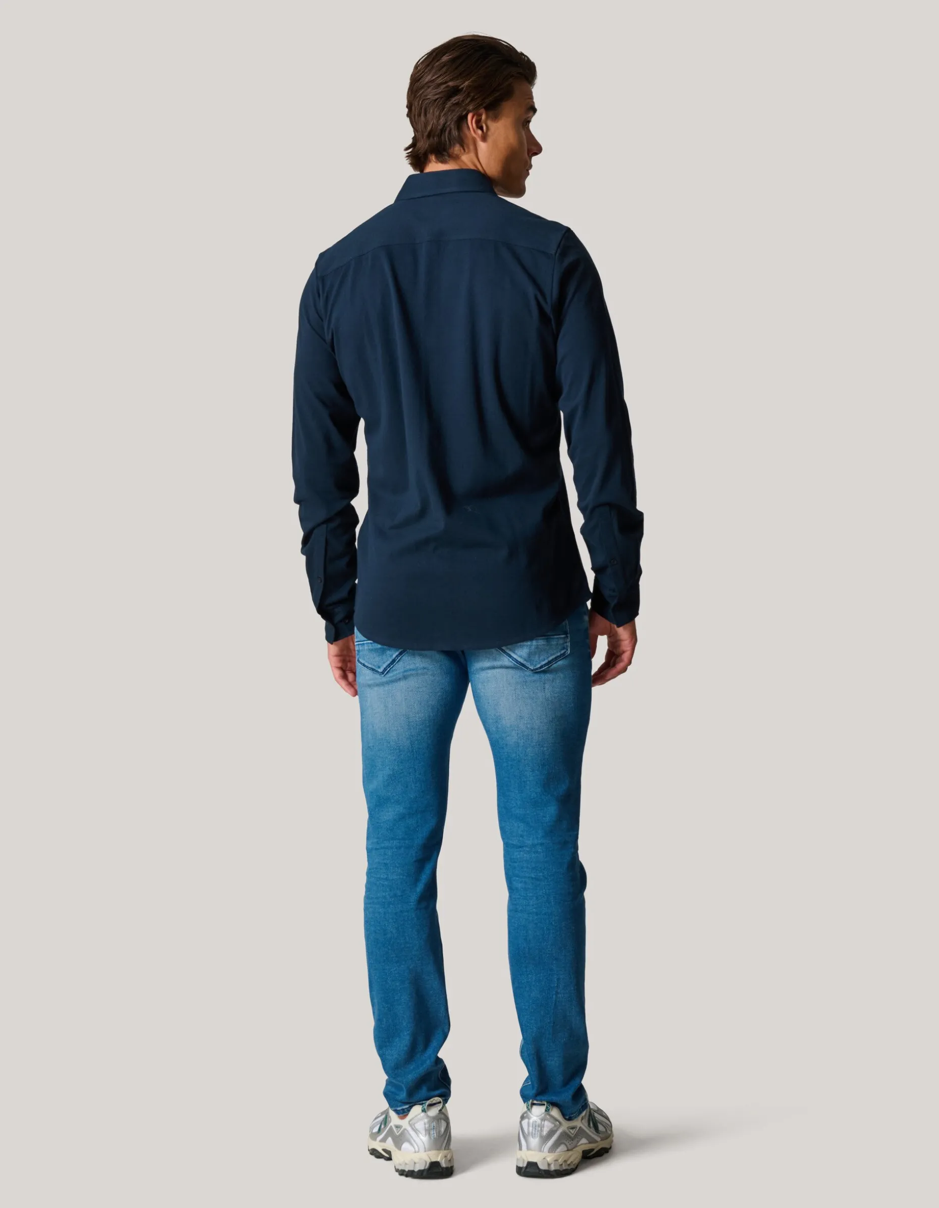 Pique Jersey Overhemd Donkerblauw