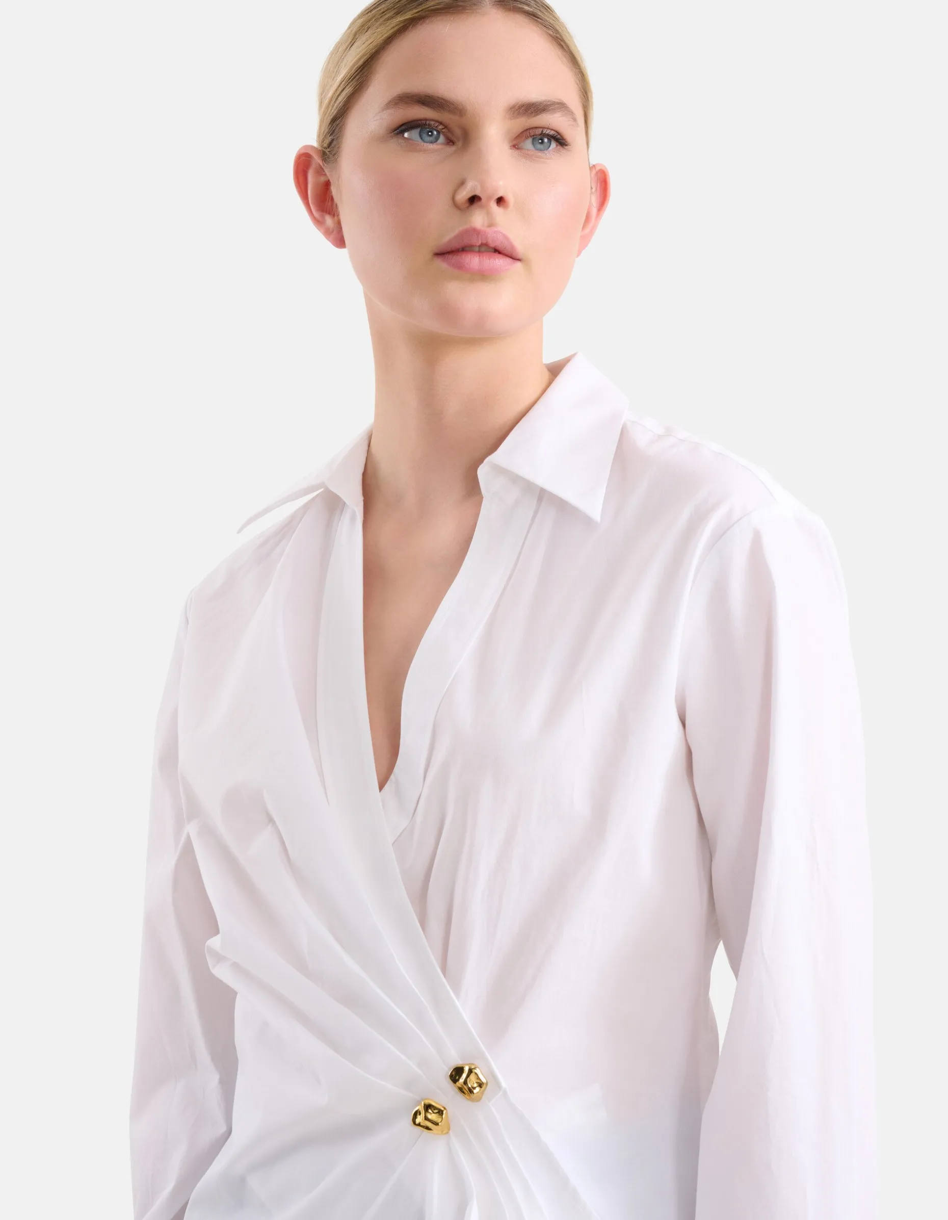 Poplin Overslag Blouse Wit