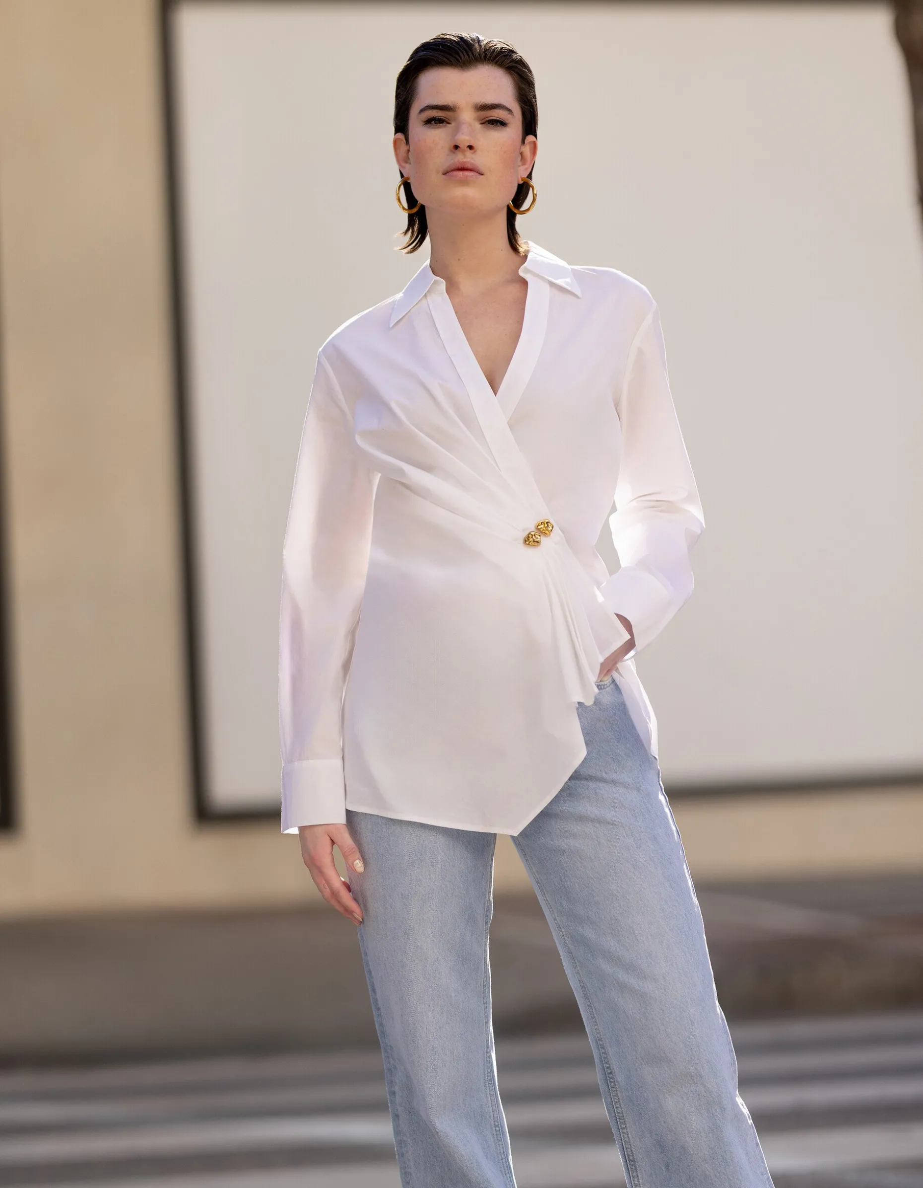 Poplin Overslag Blouse Wit