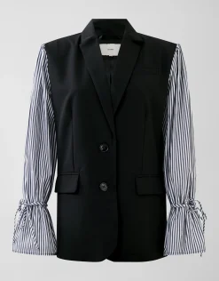 Poplin Sleeve Blazer Zwart