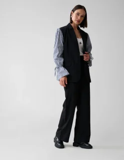 Poplin Sleeve Blazer Zwart