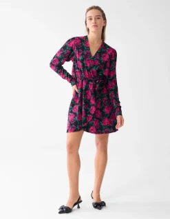 Printed Crinkle Jurk Zwart