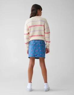 Printed Denim Mini Rok Blauw