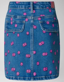 Printed Denim Mini Rok Blauw