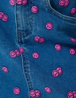 Printed Denim Mini Rok Blauw