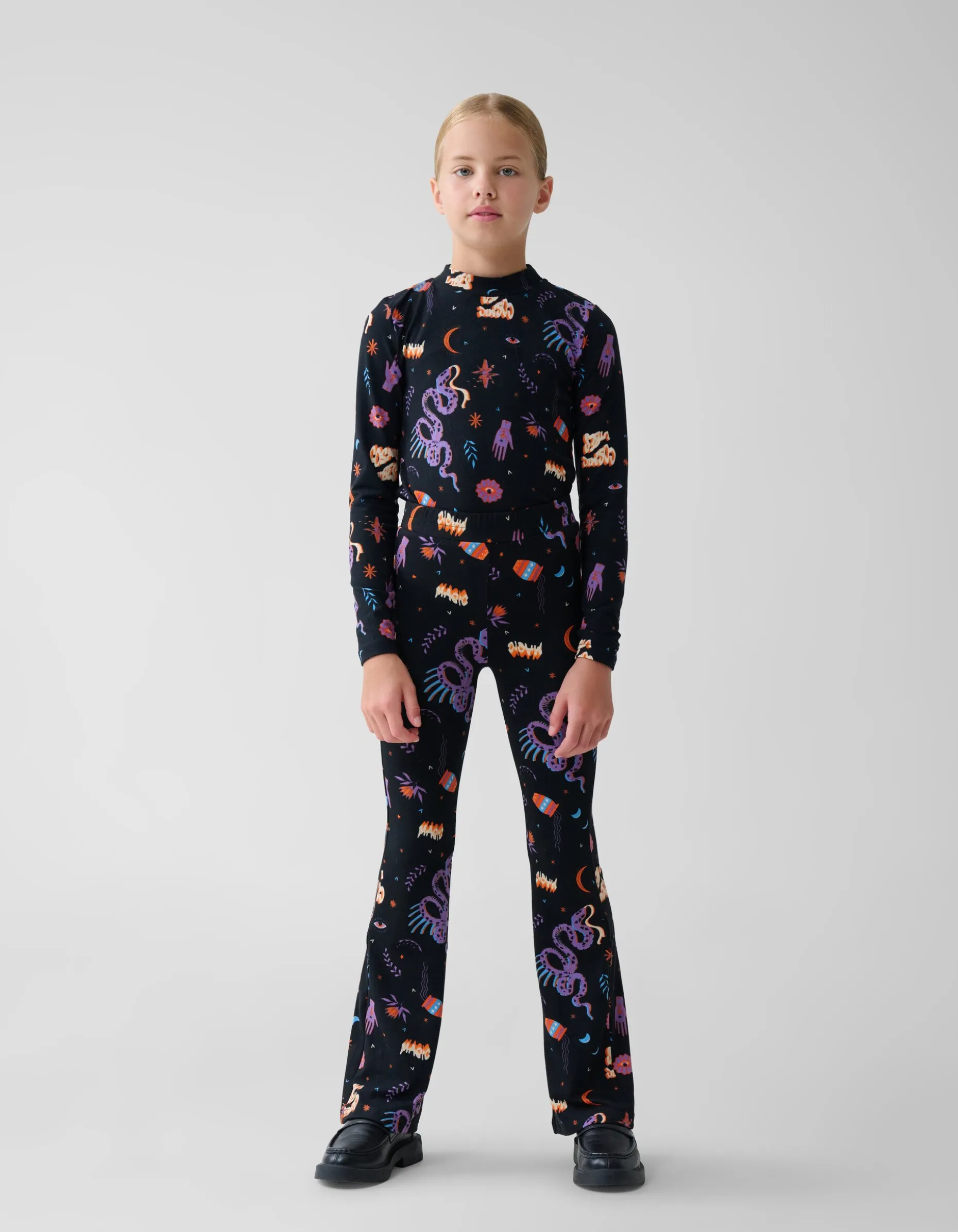 Printed Flared Legging Zwart