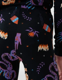 Printed Flared Legging Zwart
