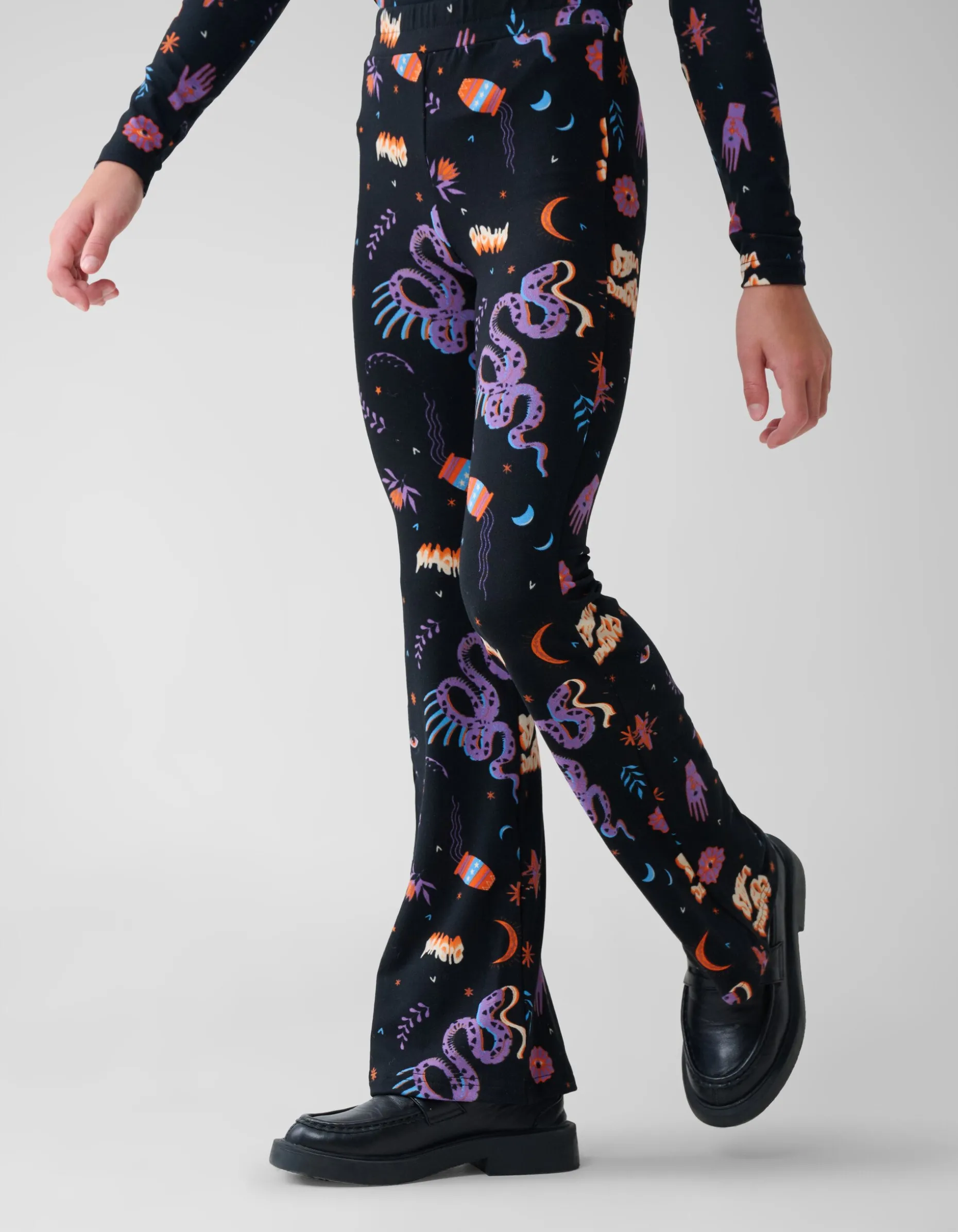 Printed Flared Legging Zwart