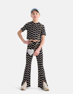 Printed Heart Split Flair Broek Zwart