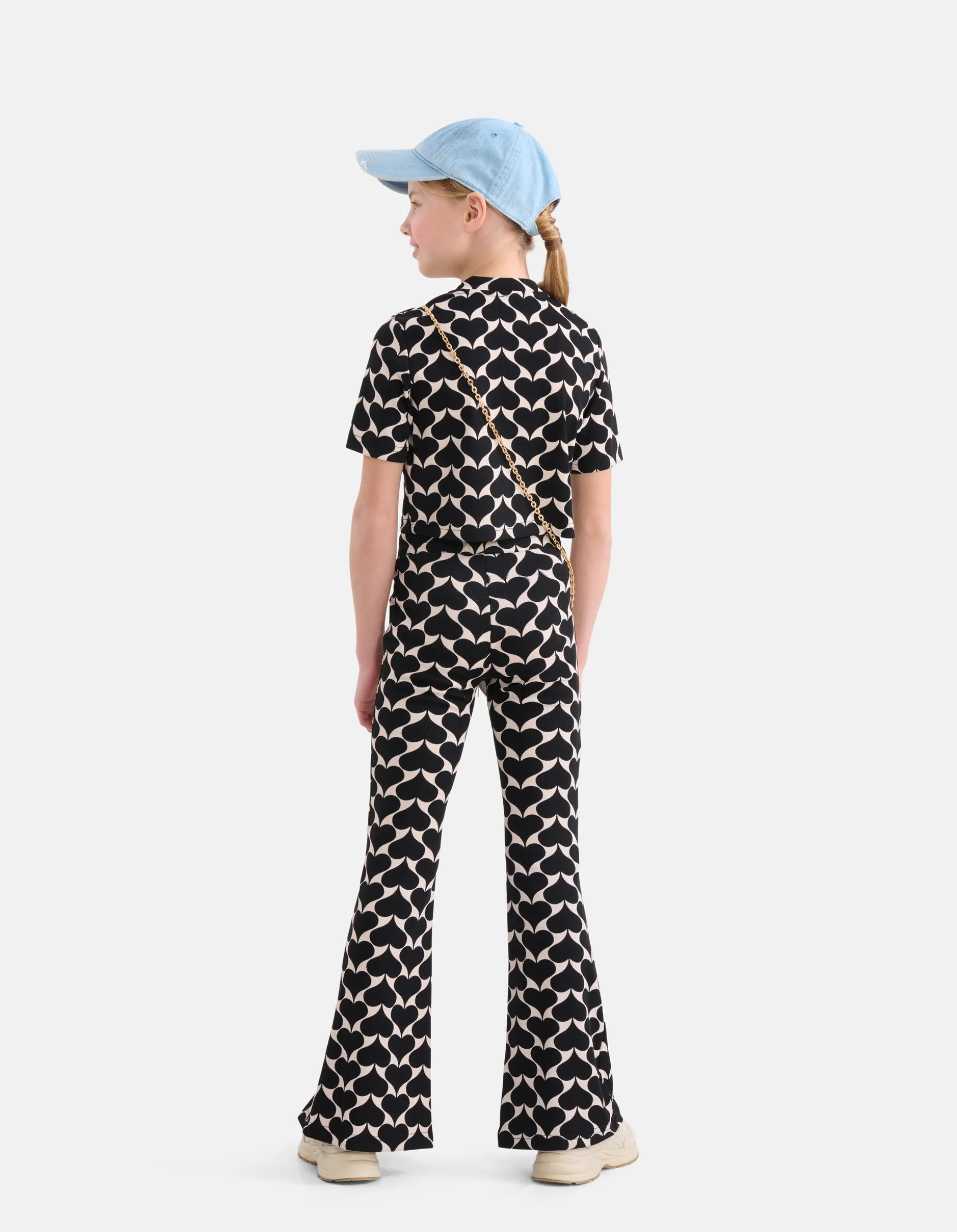 Printed Heart Split Flair Broek Zwart