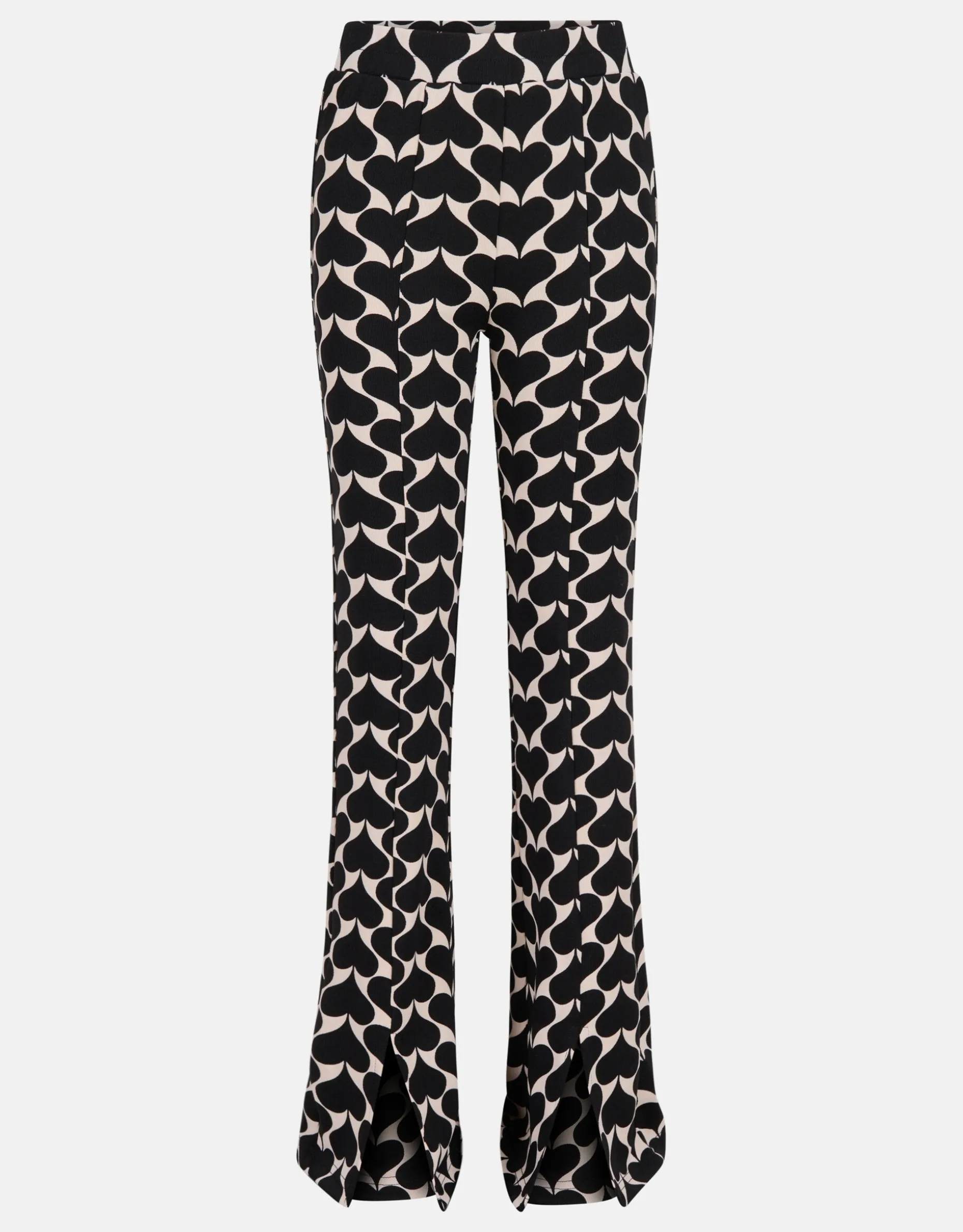 Printed Heart Split Flair Broek Zwart