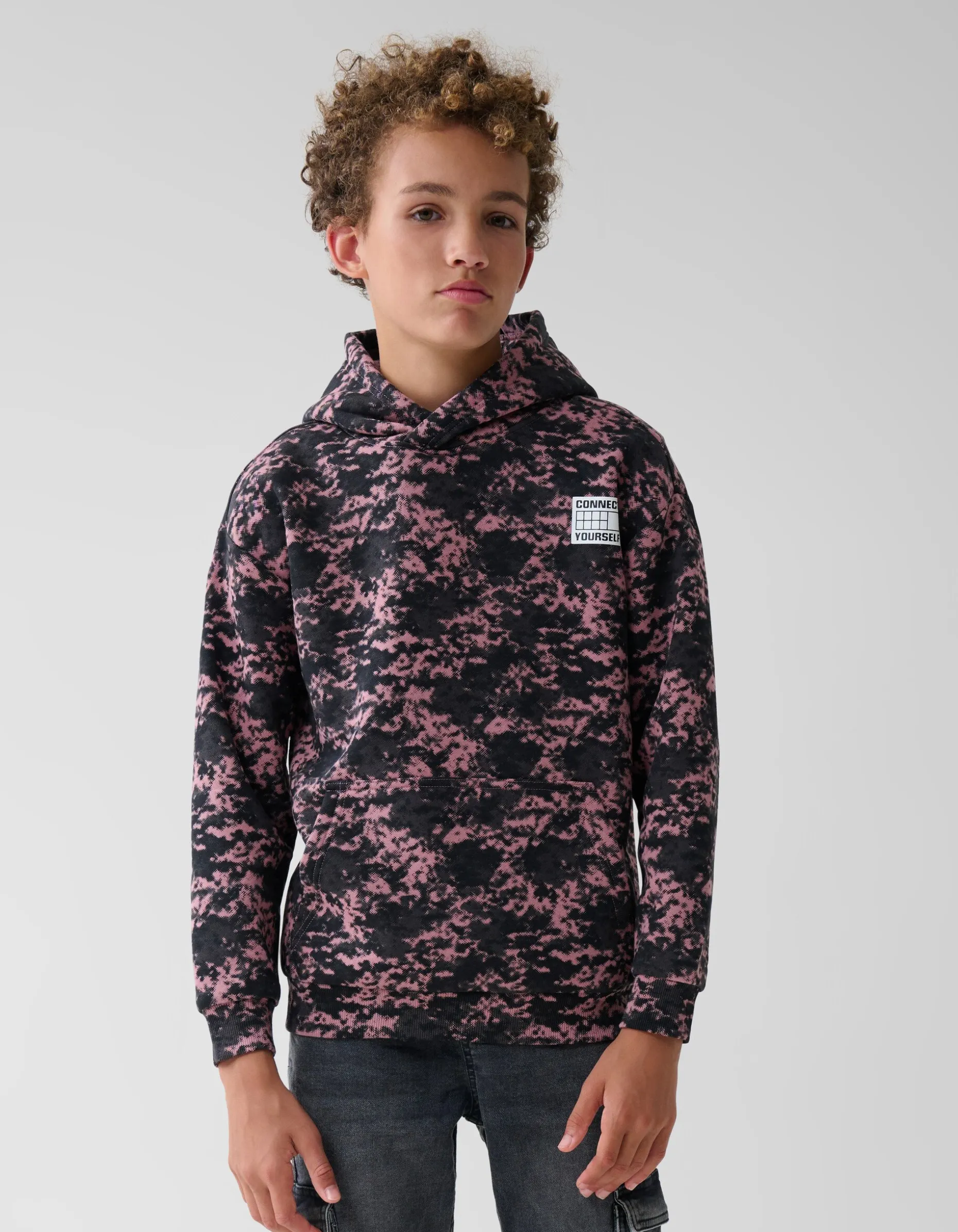 Printed Hoodie Donkerroze