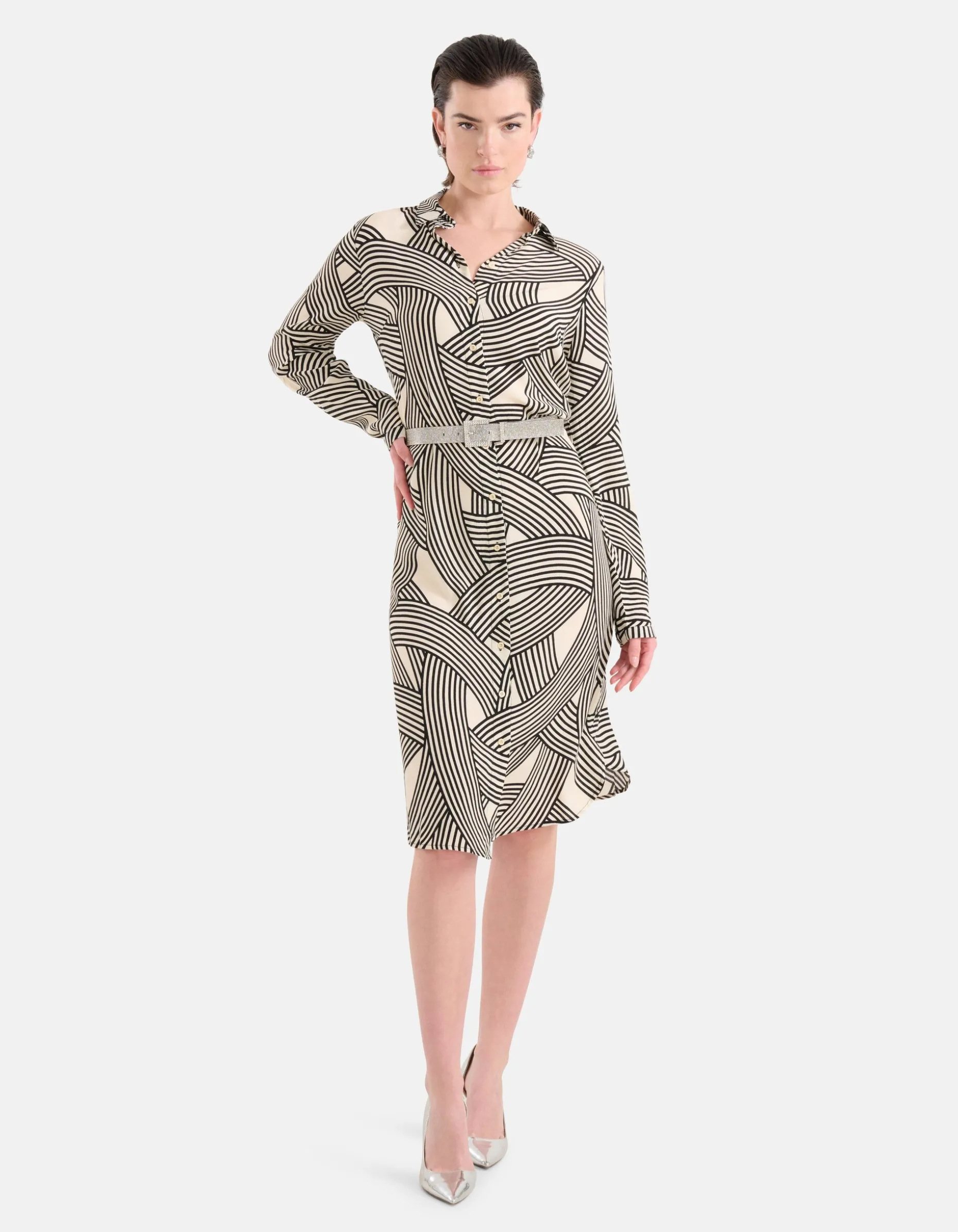 Printed Midi Jurk Gebroken Wit
