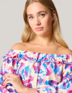 Printed Off Shoulder Top Gebroken Wit