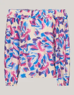 Printed Off Shoulder Top Gebroken Wit