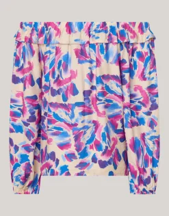 Printed Off Shoulder Top Gebroken Wit