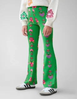 Printed Rib Flared Legging Groen By Lizzy