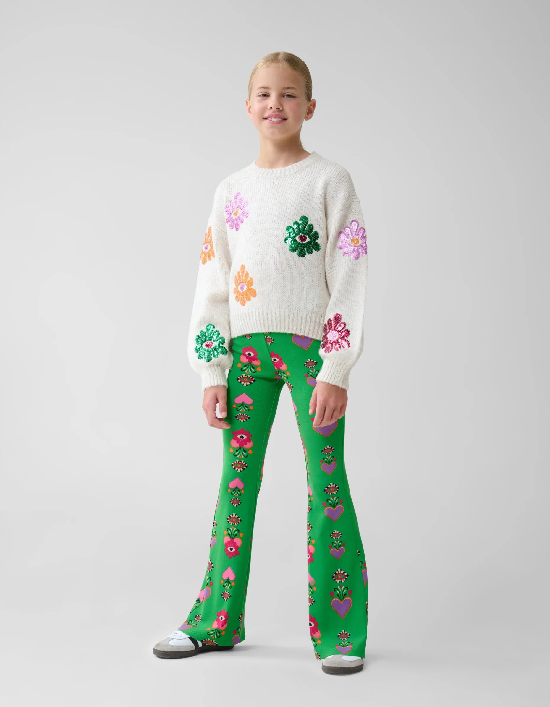Printed Rib Flared Legging Groen By Lizzy