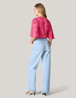 Printed Rib Jersey Ruffle Top Roze