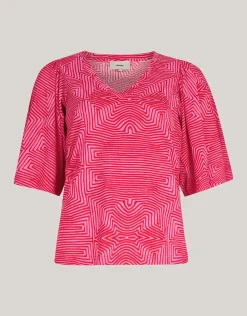 Printed Rib Jersey Ruffle Top Roze