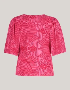 Printed Rib Jersey Ruffle Top Roze