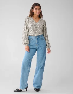 Printed Rib Jersey Top Gebroken Wit