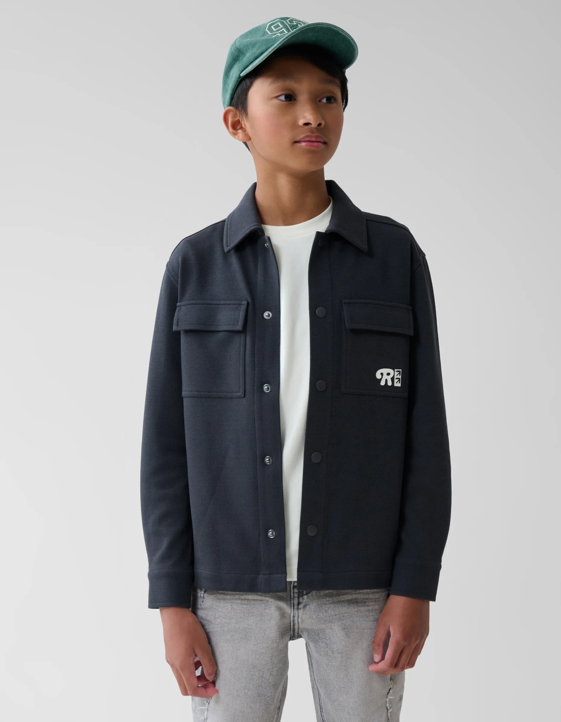 Printed Structuur Overshirt Donkergrijs