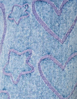Printed Tapered Fit Jeans Blauw