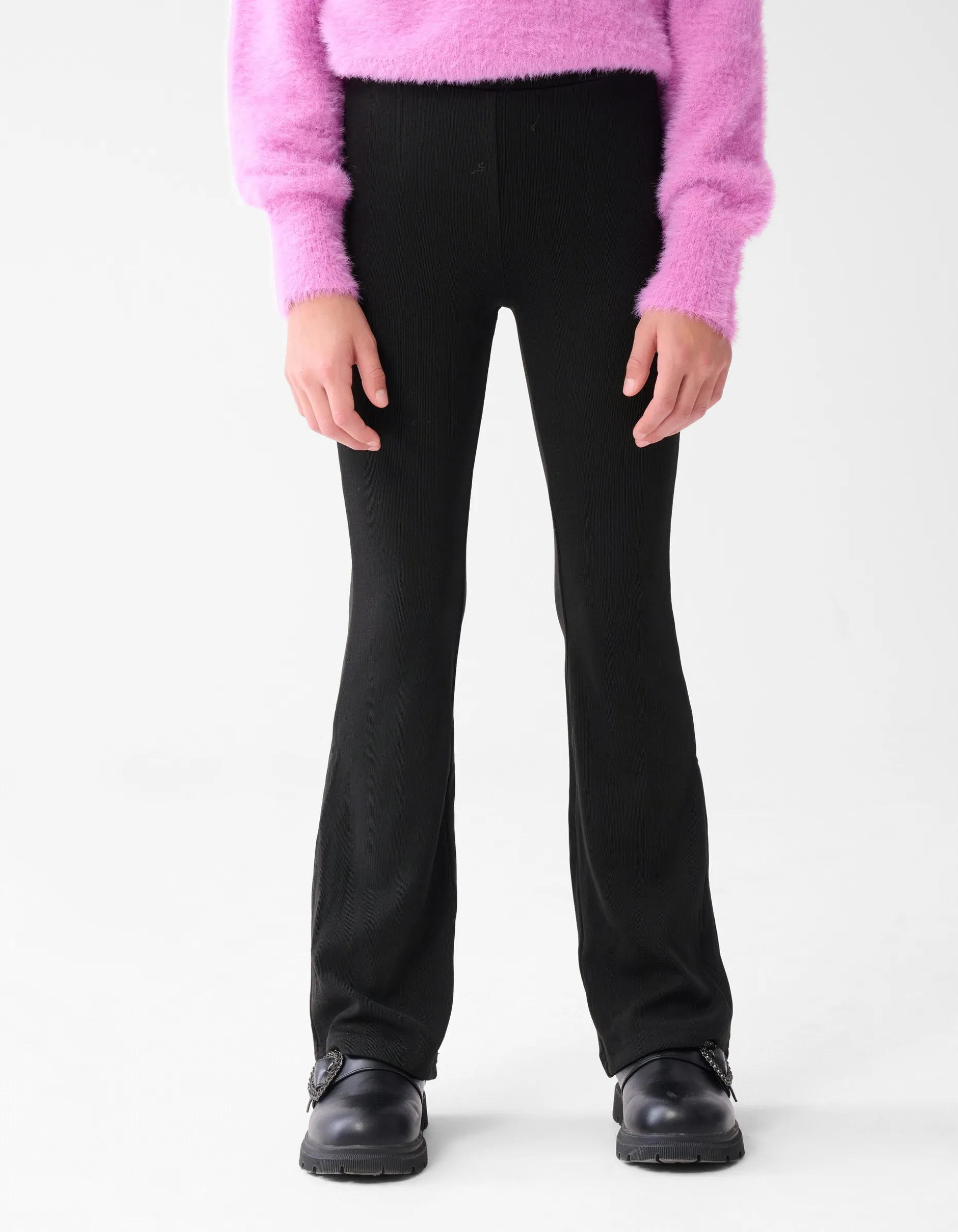 Rib Flared Legging Zwart