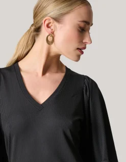 Rib Jersey Ruffle Top Zwart