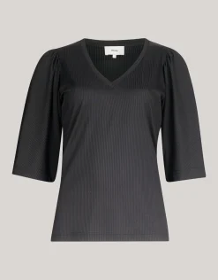 Rib Jersey Ruffle Top Zwart